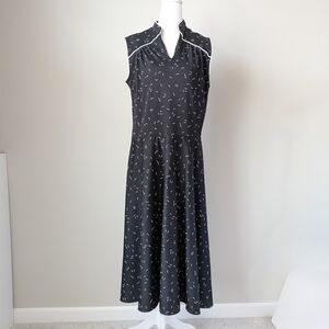 Vintage Black Patterned Midi Dress 16